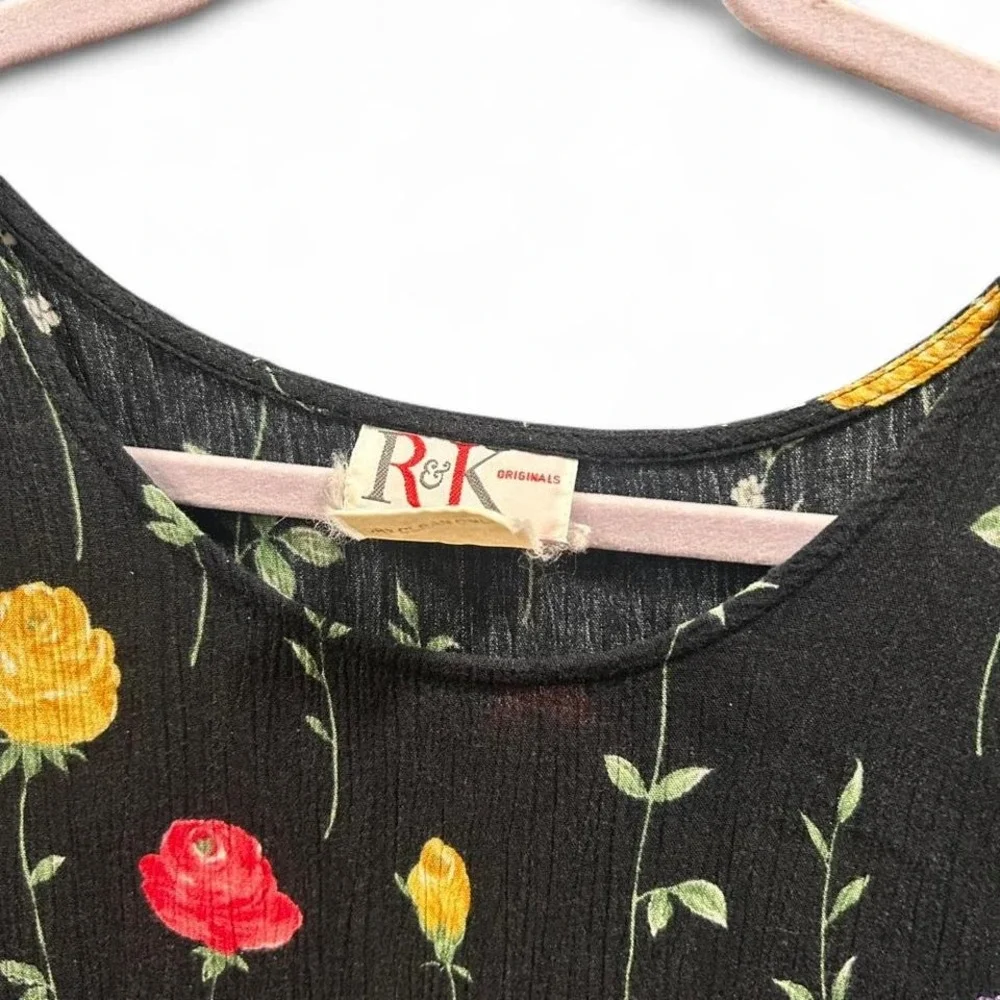 Women's black floral gauzy 90s retro dress by R& K Originals size 8 (m4) - Picture 2 of 2
